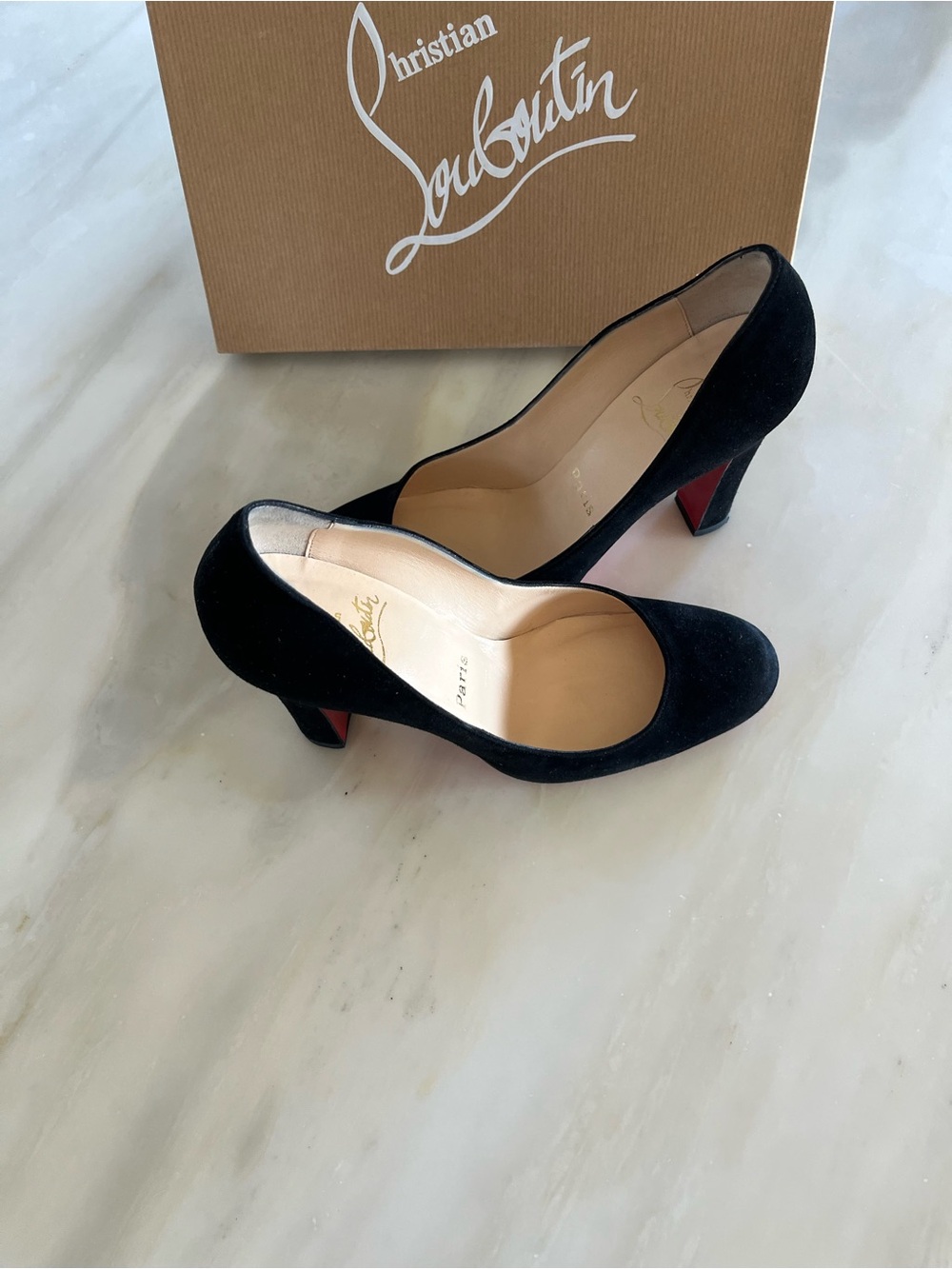 Christian Louboutin Black Suede Round-Toe Pumps - size 37 - Picture 9 of 14